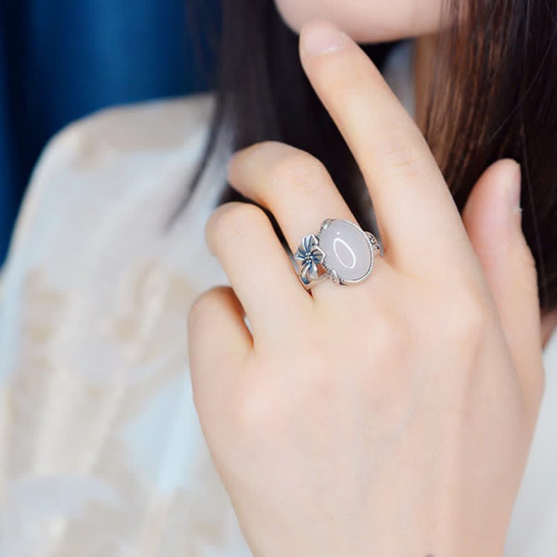 Buddha Stones 990 Sterling Silver Natural Chalcedony Plum Positive Harmony Ring - image 5