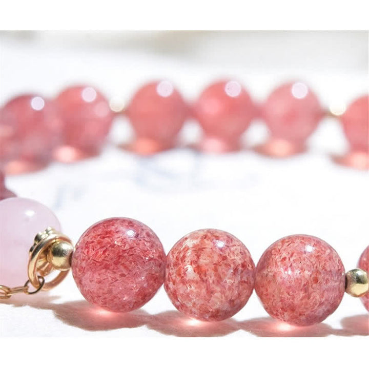 Buddha Stones Natural Strawberry Quartz Pink Crystal Lucky Cat Paw Love Bracelet - image 6