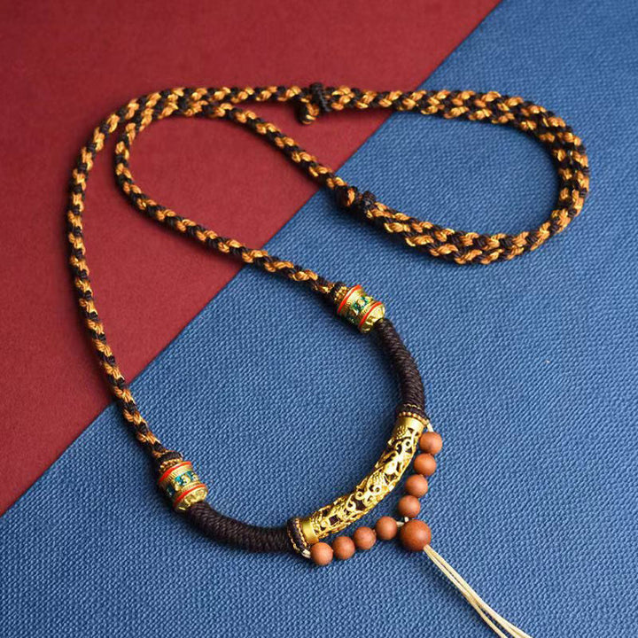 Buddha Stones Tibetan Handmade King Kong Knot Om Mani Padme Hum Prayer Wheel String Necklace Pendant - Brown - image 0
