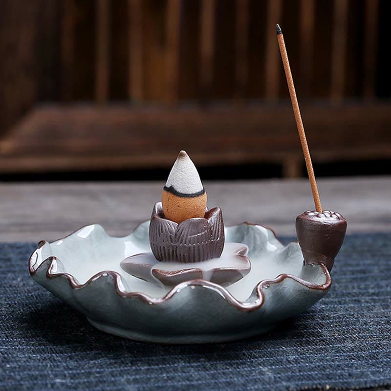 Lotus Plum Blossom Square Ceramic Spiritual Backflow Incense Burner - image 2