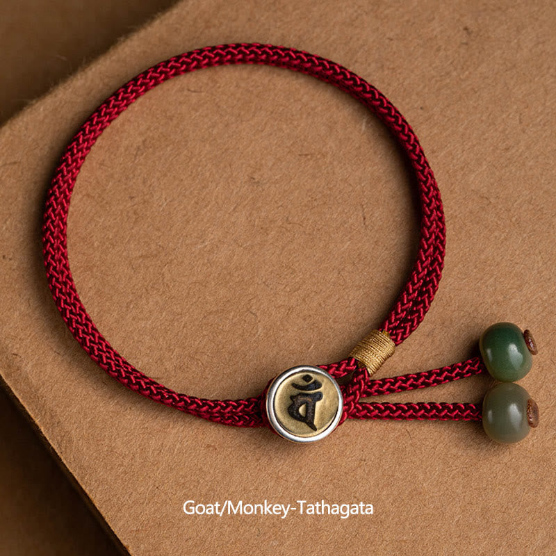 Buddha Stones 925 Sterling Silver Handmade Chinese Zodiac Natal Buddha Cyan Bodhi Seed Protection Braided Red String Bracelet - Goat/Monkey-Tathagata(Wrist Circumference 14-18cm) - image 8