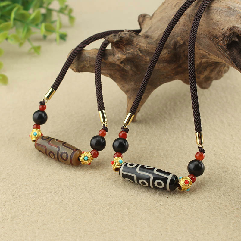 Buddha Stones Tibetan Nine-Eye Dzi Bead Protection Blessings String Necklace Pendant - image 1
