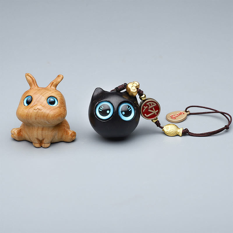 Buddha Stones Green Sandalwood Mini Cute Animal Rabbit Cat Deer Whale Prosperity Phone Hanging Decorations - image 0