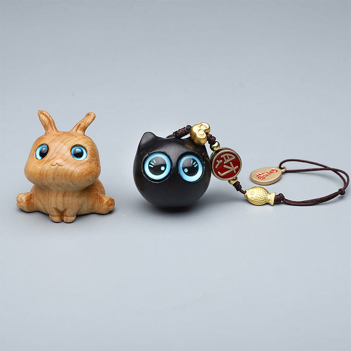 Buddha Stones Green Sandalwood Mini Cute Animal Rabbit Cat Deer Whale Prosperity Phone Hanging Decorations - image 0