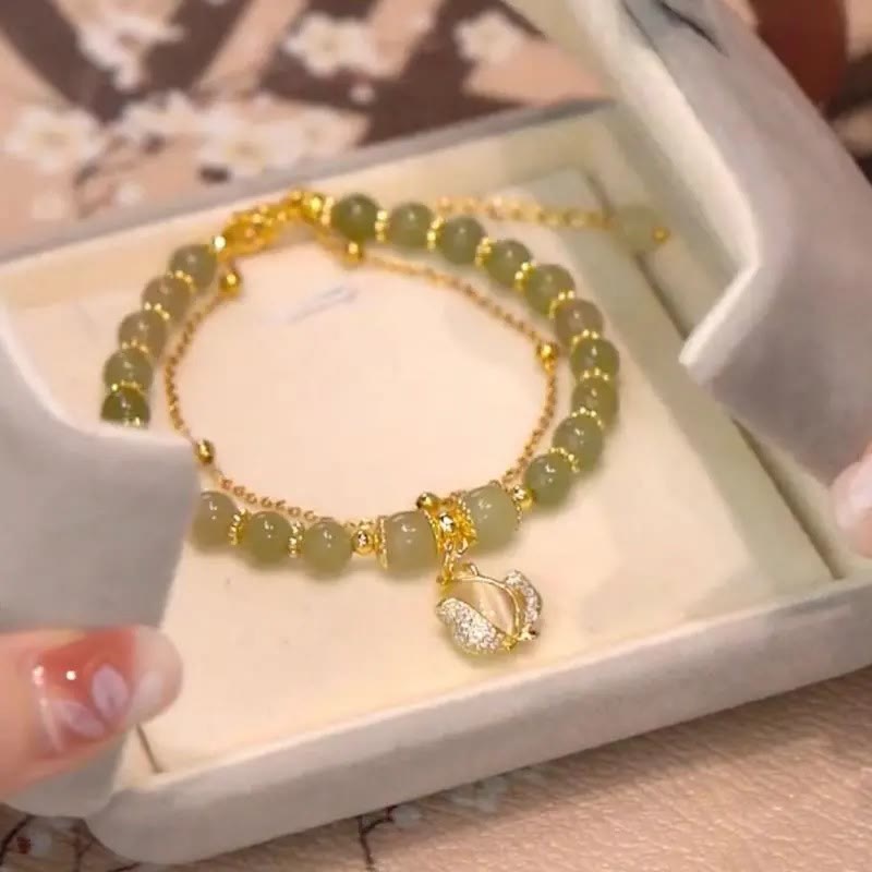 Buddha Stones Jade Leaf Ginkgo Tulip Peanut Fu Character Luck Beaded Bracelet - Tulip&Jade - image 12