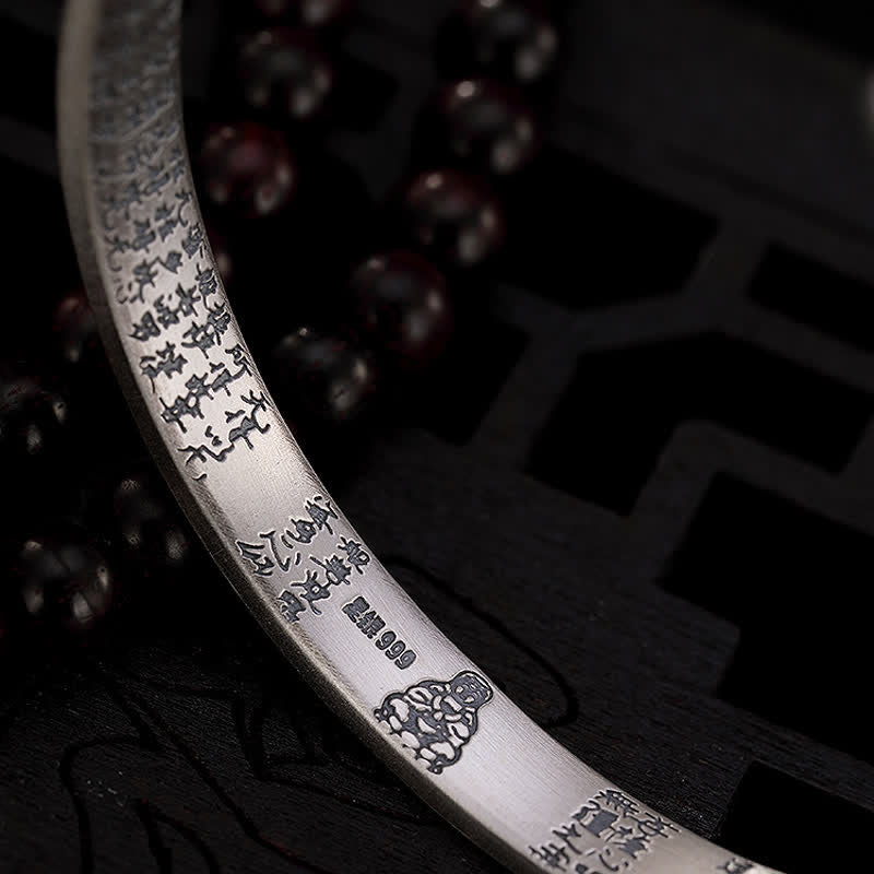 Buddha Stones 999 Sterling Silver Six True Words Heart Sutra Protection Bracelet Bangle - image 9