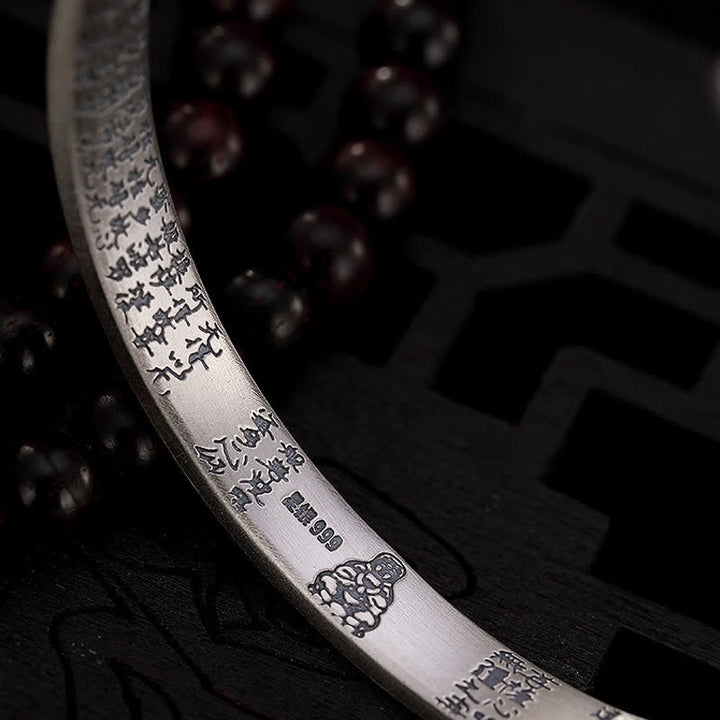 Buddha Stones 999 Sterling Silver Six True Words Heart Sutra Protection Bracelet Bangle - image 9