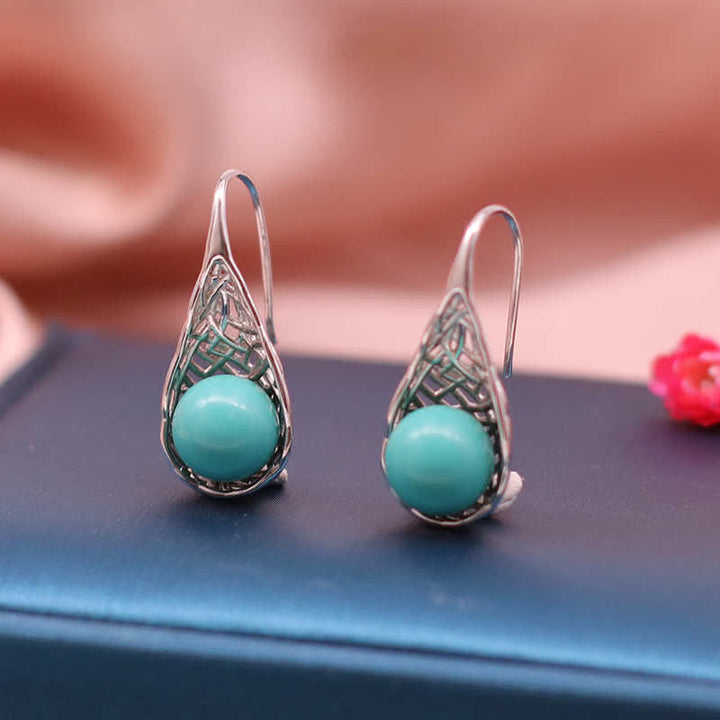 Buddha Stones 925 Sterling Silver Turquoise Beaded Pattern Protection Drop Dangle Earrings - image 3