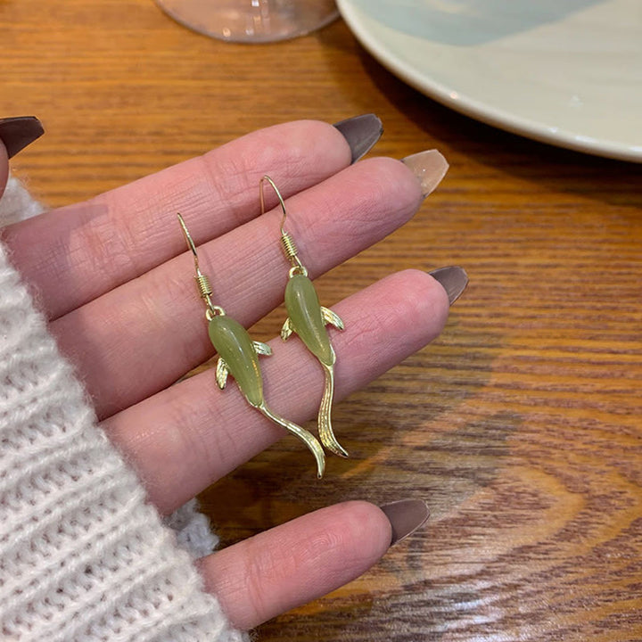 Fish Pattern Jade Luck Dangle Drop Earrings - image 13