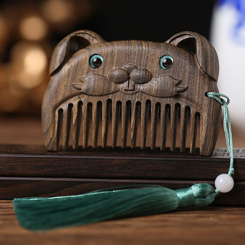 Chinese Zodiac Green Sandalwood Peace Mini Portable Comb - Chacate Preto Wood - Rabbit - image 10