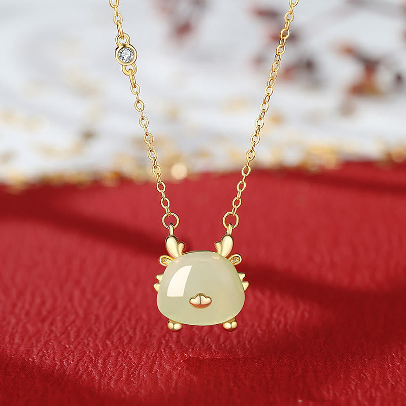 Buddha Stones 925 Sterling Silver Year of the Dragon Natural Hetian Jade Red Agate Cute Dragon Protection Success Bracelet Necklace Pendant Earrings - Dragon Necklace - Hetian Jade(Prosperity♥Abundance) - image 7
