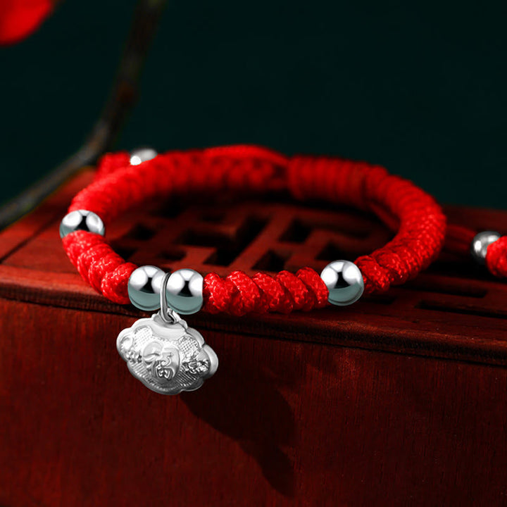Buddha Stones 925 Sterling Silver Handmade Fu Character Lucky Money Bag Chinese Lock Charm Bell Lotus Copper Coin King Kong Knot Braided Kids Bracelet - Chinese Lock Charm Fu Character(Wrist Circumference 12-14cm) - image 5