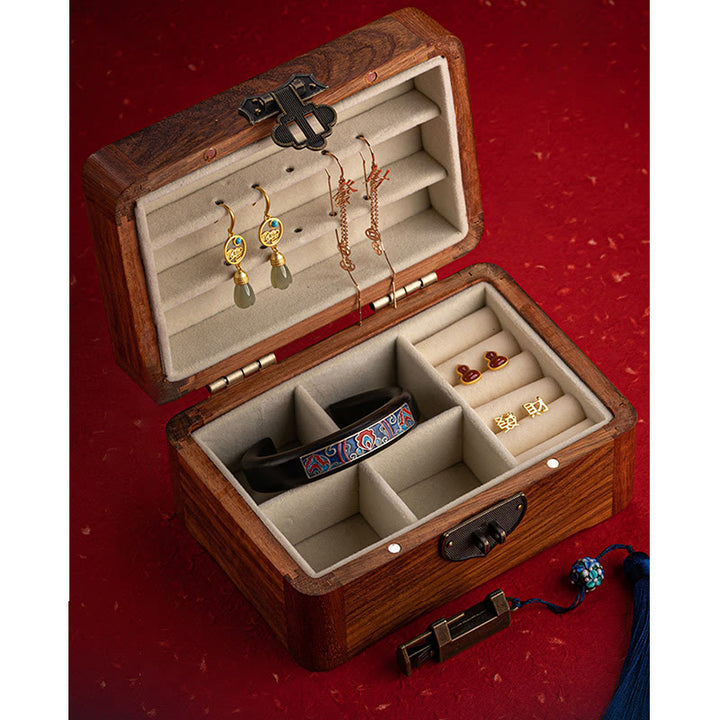 Retro Handmade Floral Pattern Rosewood Jewelry Storage Box Lockable Wooden Gift Organizer Box - image 7