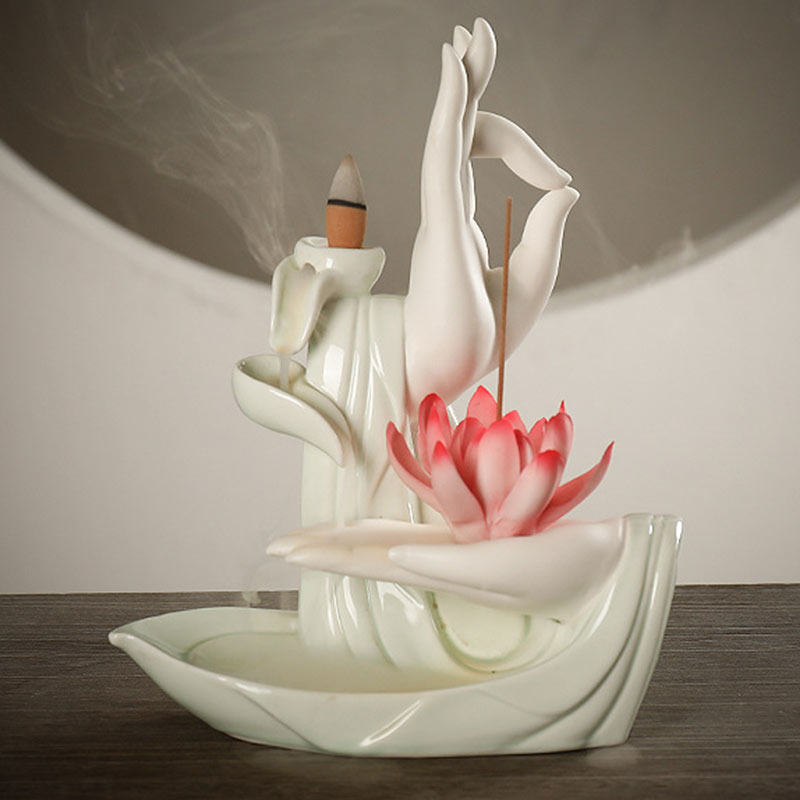 Buddha StonesTibetan Lotus Blessing Incense Burner Decoration - image 1
