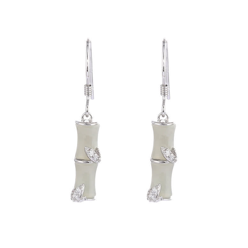 Buddha Stones 925 Sterling Silver Hetian Jade Chrysoberyl Cat Eye Red Agate Bamboo Luck Drop Earrings - Silver - Hetian Jade(Prosperity♥Abundance) - image 6