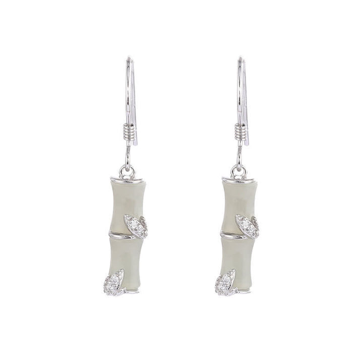Buddha Stones 925 Sterling Silver Hetian Jade Chrysoberyl Cat Eye Red Agate Bamboo Luck Drop Earrings - Silver - Hetian Jade(Prosperity♥Abundance) - image 6