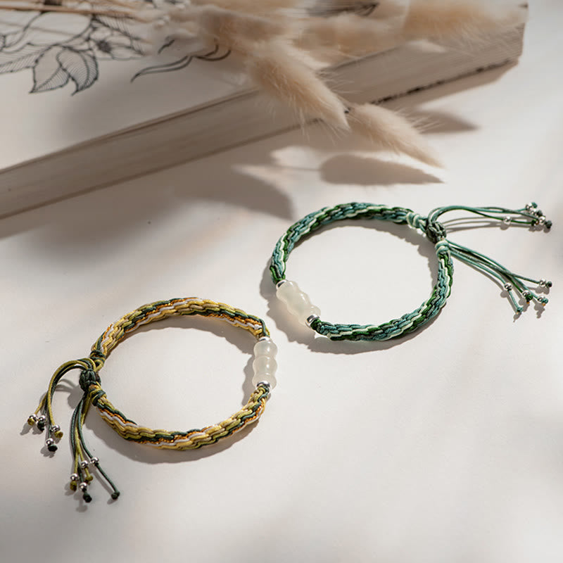 Buddha Stones White Jade Bamboo Reincarnation Knot Wealth Luck Strength String Bracelet - image 1