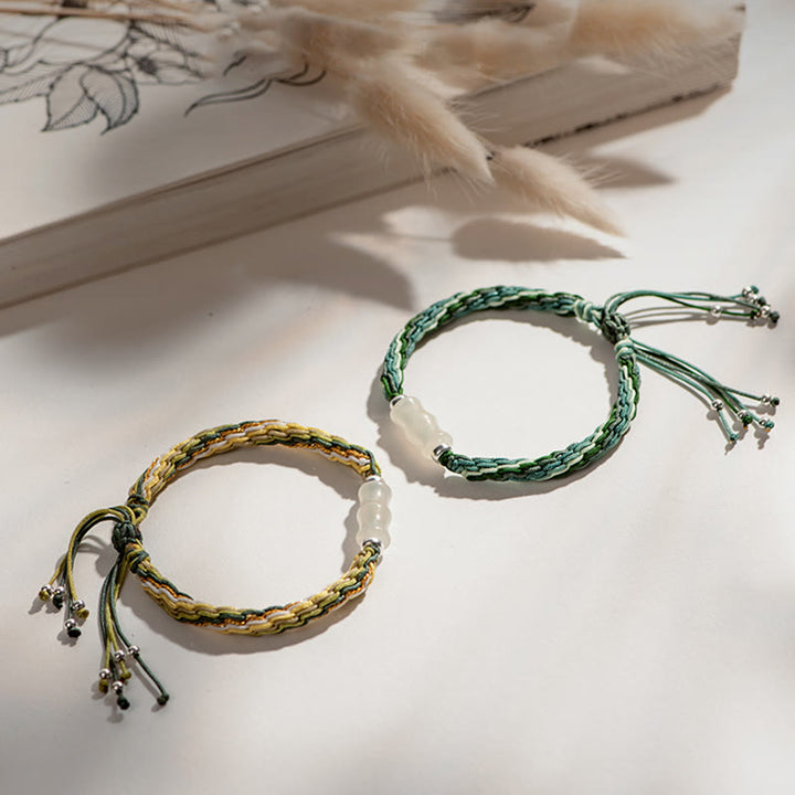 Buddha Stones White Jade Bamboo Reincarnation Knot Wealth Luck Strength String Bracelet - image 1