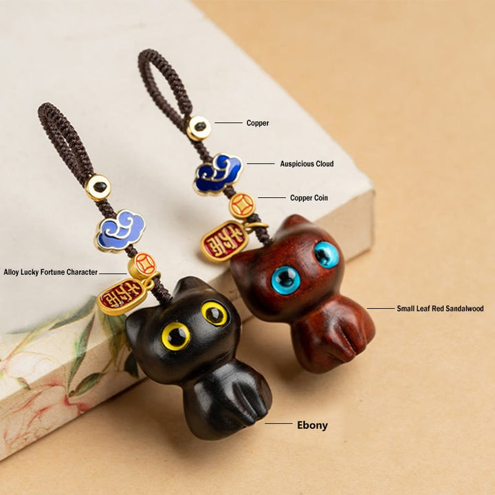 Buddha Stones Small Leaf Red Sandalwood Ebony Wood Lucky Cat Protection Key Chain Phone Hanging Decoration - image 11