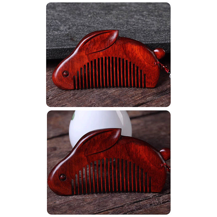 Small Leaf Red Sandalwood Cute Bunny Rabbit Sooth Comb With Gift Box - image 10
