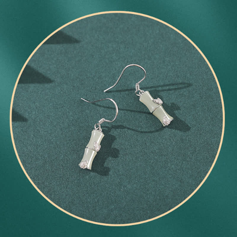 Buddha Stones 925 Sterling Silver Hetian Jade Chrysoberyl Cat Eye Red Agate Bamboo Luck Drop Earrings - image 8