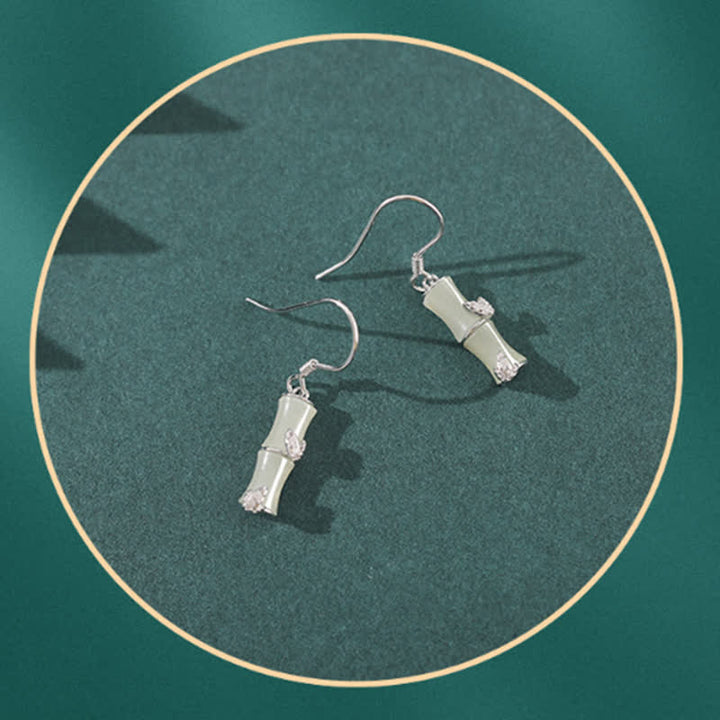 Buddha Stones 925 Sterling Silver Hetian Jade Chrysoberyl Cat Eye Red Agate Bamboo Luck Drop Earrings - image 8