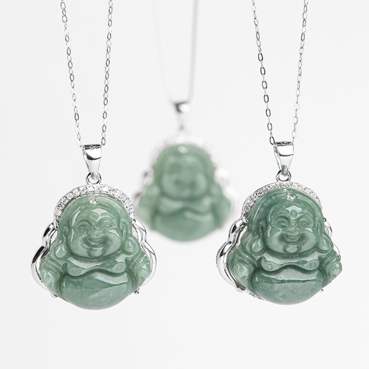 Buddha Stones 925 Sterling Silver Laughing Buddha Jade Abundance Necklace Chain Pendant - image 10