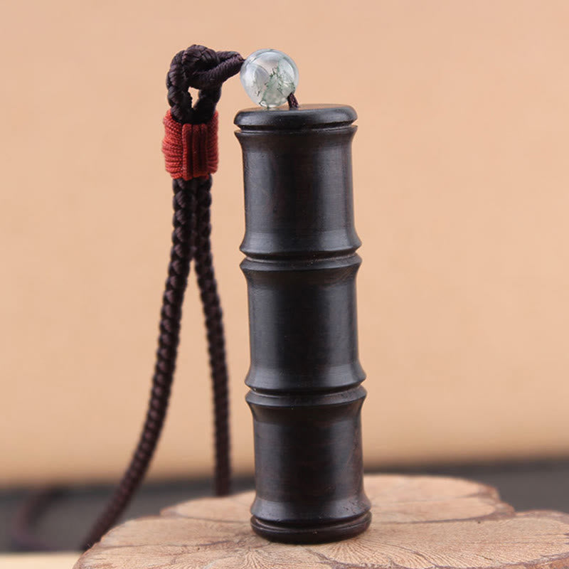 Buddha Stones Ebony Wood Bamboo Pattern Ghau Prayer Box Peace Necklace Pendant - image 2
