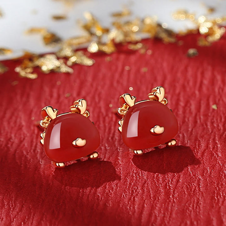 Buddha Stones 925 Sterling Silver Year of the Dragon Natural Hetian Jade Red Agate Cute Dragon Protection Success Bracelet Necklace Pendant Earrings - Dragon Earrings - Red Agate(Confidence♥Calm) - image 12