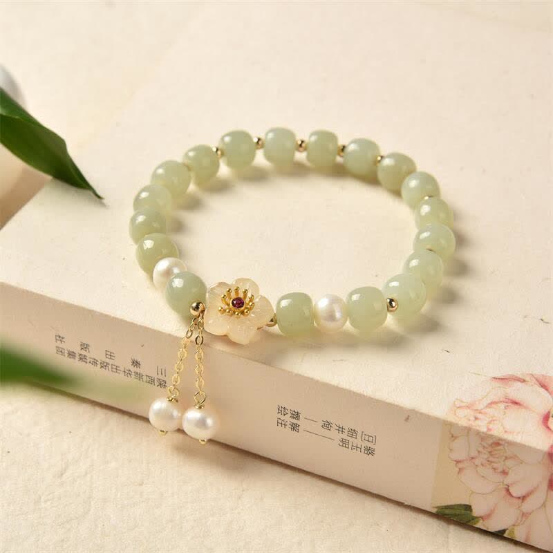 Buddha Stones Hetian Jade Flower Pearl Happiness Abundance Bracelet - Jade ( Protection ♥ Happiness) - image 0
