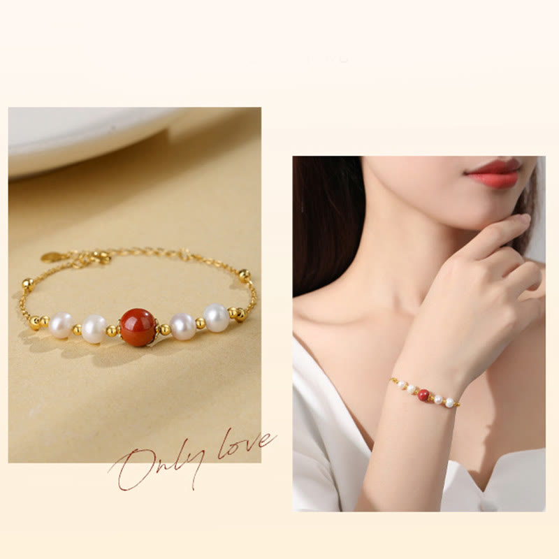 Buddha Stones 925 Sterling Silver Pearl Cinnabar Healing Bead Chain Bracelet - image 8