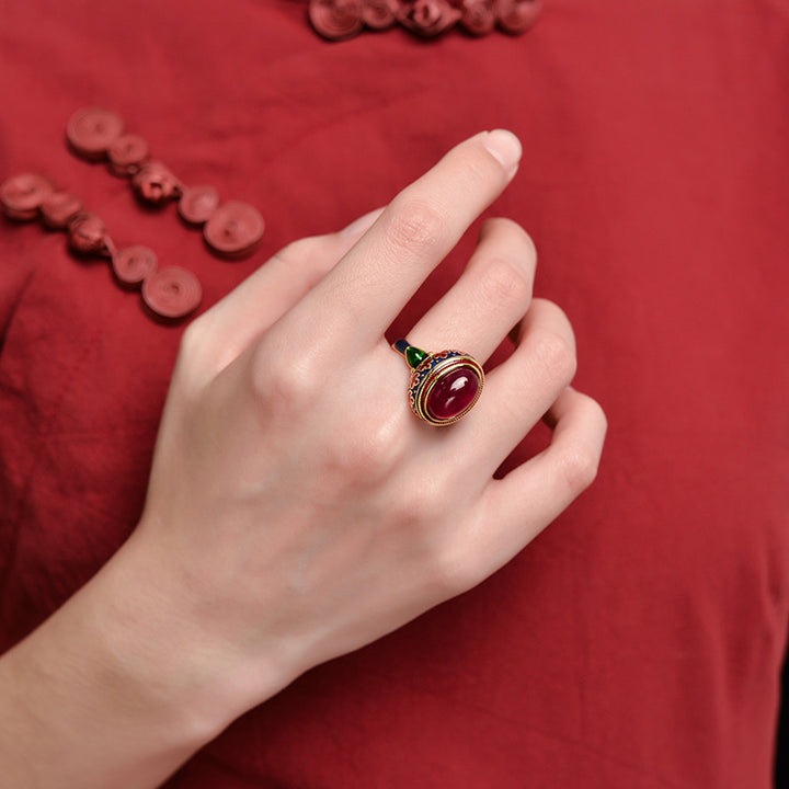 Buddha Stones 925 Sterling Silver Red Corundum Courage Ring - image 3