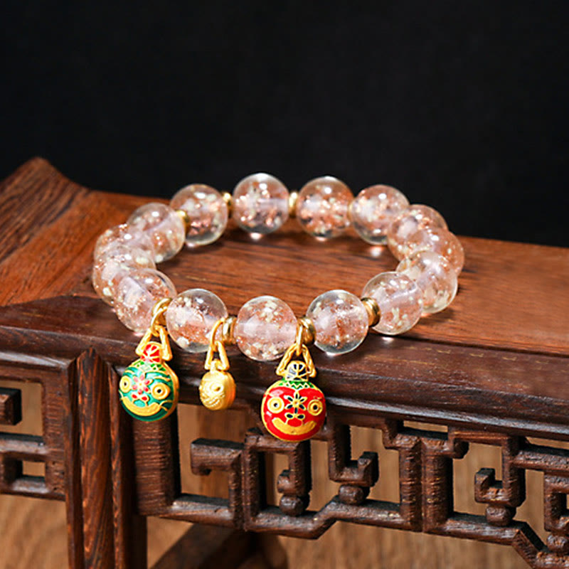 Buddha Stones Gold Swallowing Beast Family Charm Luminous Fluorescent Liuli Glass Bead Success Bracelet - Transparent - Gold Swallowing Beast Family - 12mm - image 2