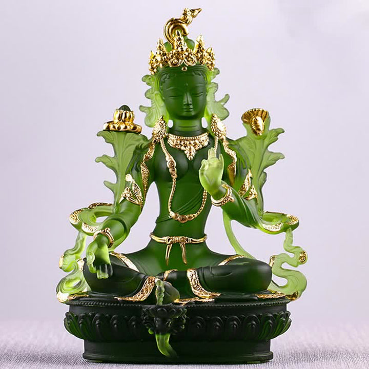 Buddha Stones Bodhisattva Green Tara Handmade Liuli Crystal Art Piece Protection Home Office Statue Decoration - image 15