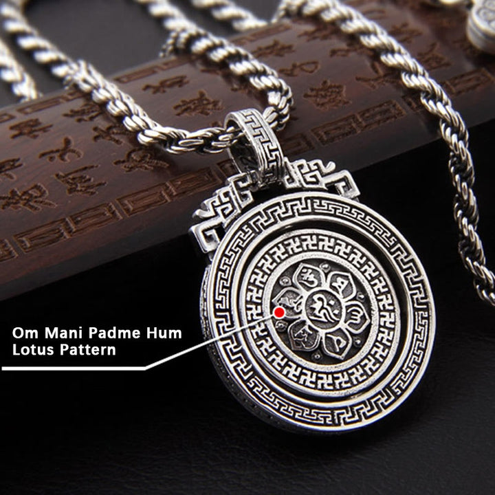Buddha Stones Tibetan Om Mani Padme Hum Double Dorje Vajra Rotatable Purity Peace Necklace Pendant - image 9