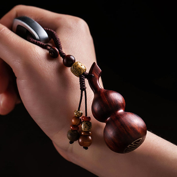 Tibetan Ebony Small Leaf Red Sandalwood Gourd Luck Protection Key Chain - image 11