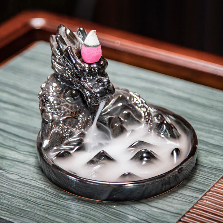 Dragon Pattern Ceramic Backflow Smoke Fountain Incense Burner Decoration - image 13
