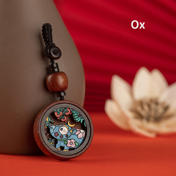 Buddha Stones Year Of The Dragon Hand Painted Chinese Zodiac Rosewood Carved Calm Key Chain - Ox - image 9