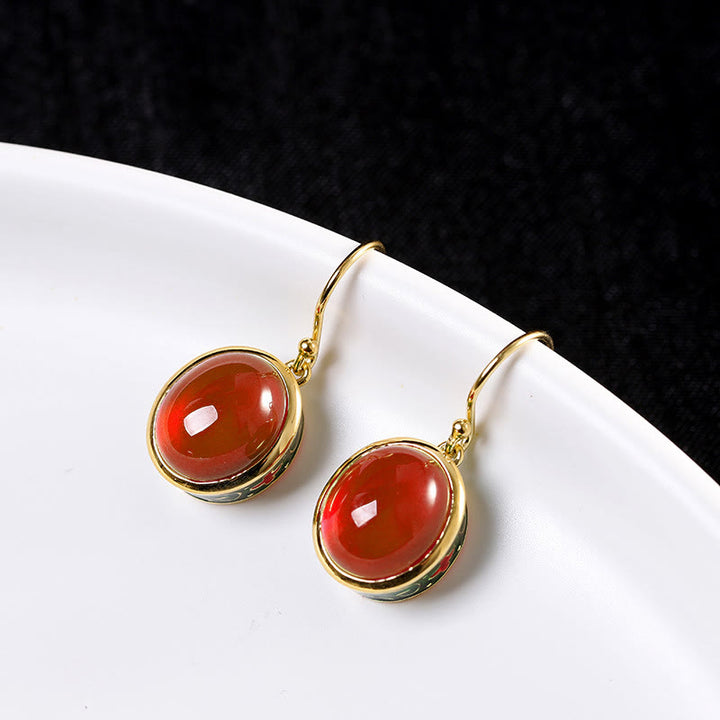 Buddha Stones Round Red Corundum Confidence Hook Drop Dangle Earrings - image 3
