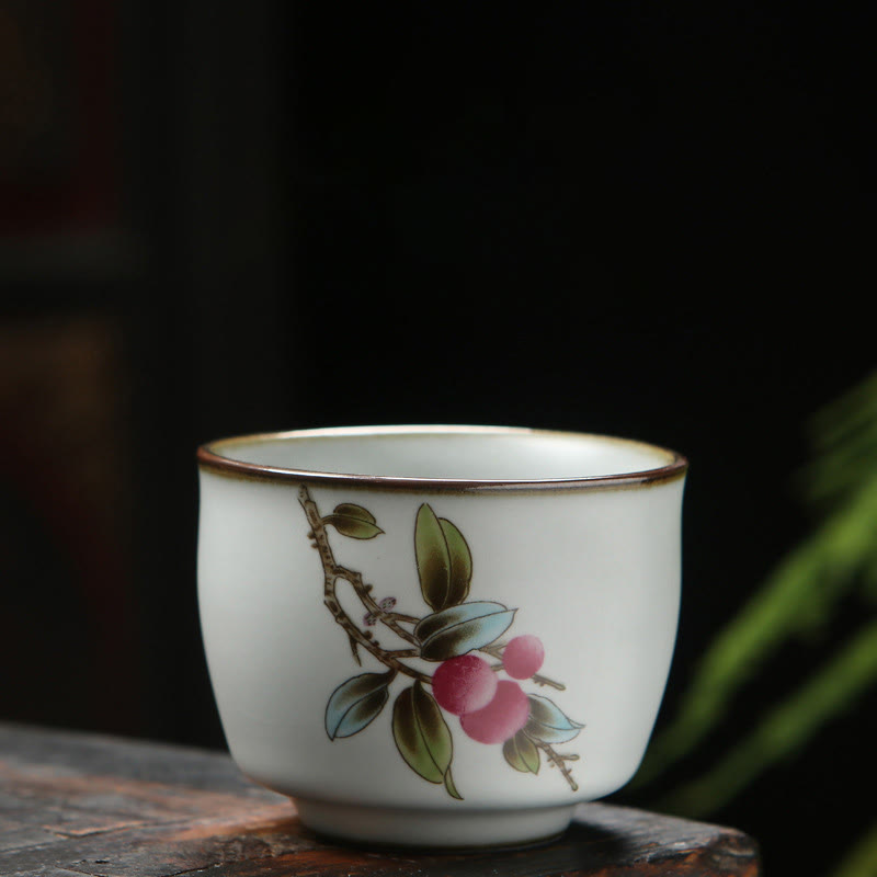 Buddha Stones Loquat Lychee Snow Scenery Landscape Grape Apple Ceramic Teacup Kung Fu Tea Cup - Lychee 6.5cm*5.5cm*130ml - image 4