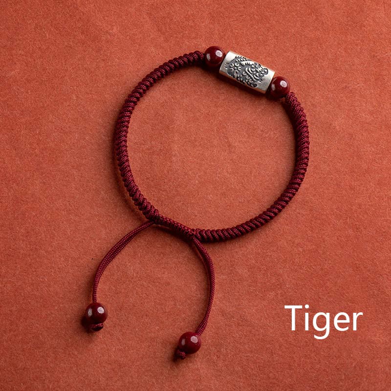 Buddha Stones 925 Sterling Silver 12 Chinese Zodiac Cinnabar String Bracelet - Tiger(Wrist Circumference 14-18cm) - image 4