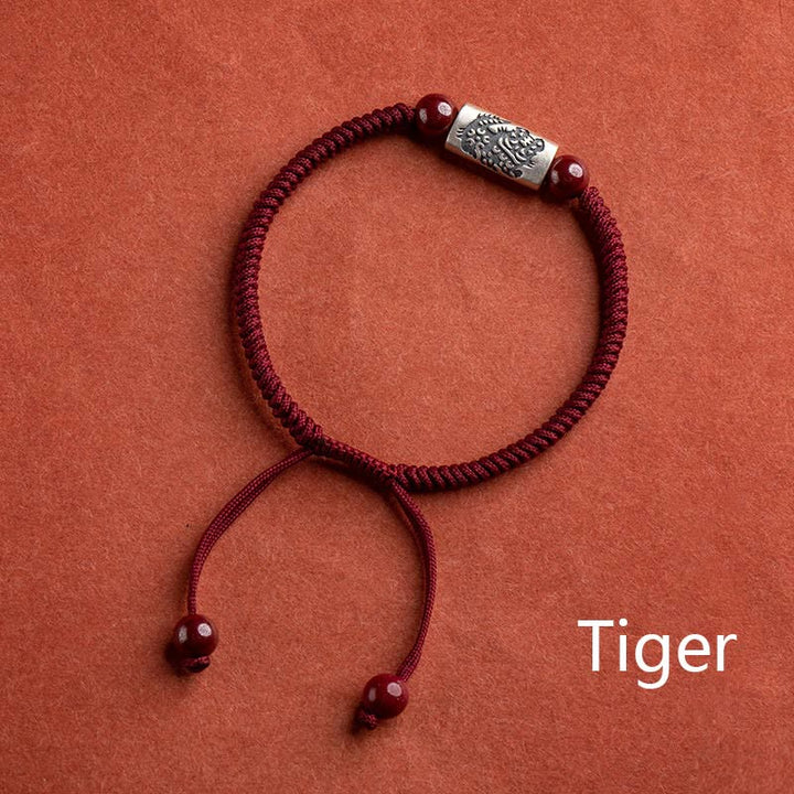 Buddha Stones 925 Sterling Silver 12 Chinese Zodiac Cinnabar String Bracelet - Tiger(Wrist Circumference 14-18cm) - image 4