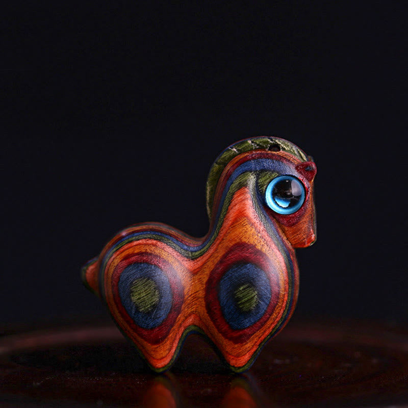 Buddha Stones Small Leaf Red Sandalwood Green Sandalwood Lucky Mini Horse Protection Decoration - Painted Wooden Horse(Medium Size 39*34*17mm) (Random Texture) - image 16