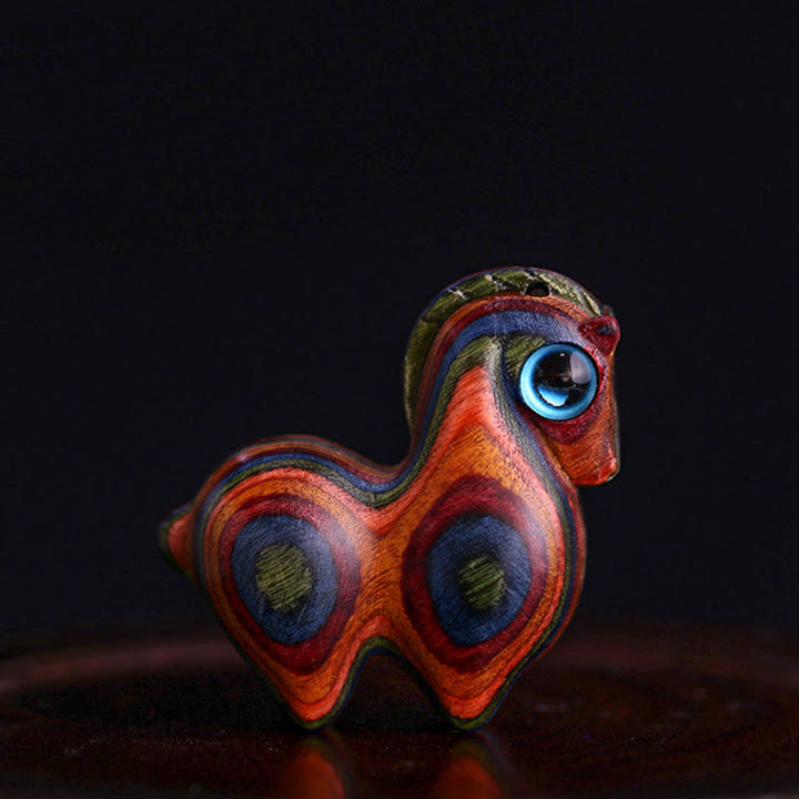 Buddha Stones Small Leaf Red Sandalwood Green Sandalwood Lucky Mini Horse Protection Decoration - Painted Wooden Horse(Medium Size 39*34*17mm) (Random Texture) - image 16