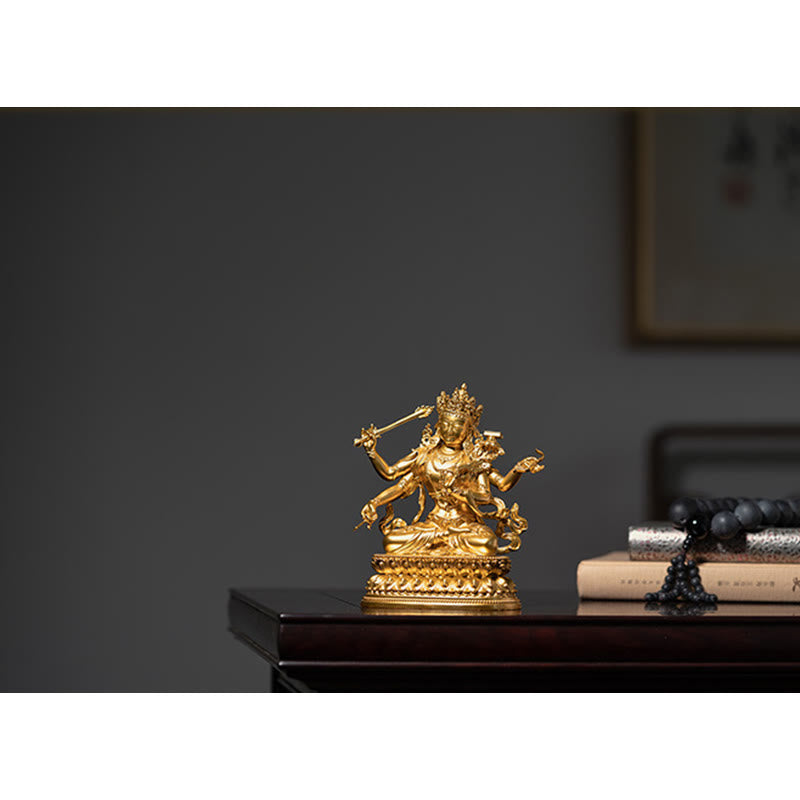Four-armed Manjusri Bodhisattva Gold Figurine Compassion Serenity Copper Statue Home Decoration - image 12