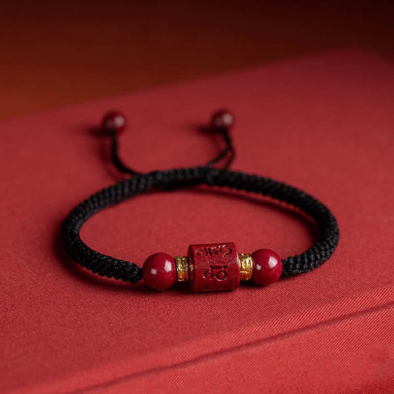 Buddha Stones Tibet Cinnabar Om Mani Padme Hum Engraved Blessing Braided Bracelet - image 15