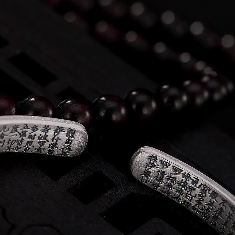 Buddha Stones 999 Sterling Silver Six True Words Heart Sutra Protection Bracelet Bangle - image 11
