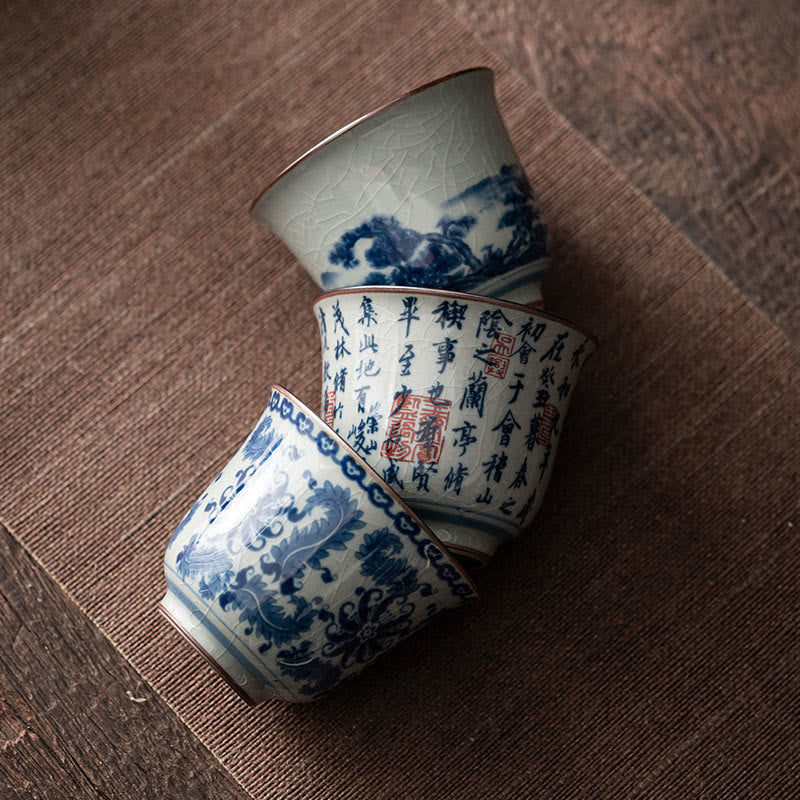 Buddha Stones Mountain Landscape Lotus Orchid Pavilion Gathering Ceramic Teacup Kung Fu Tea Cup - image 0