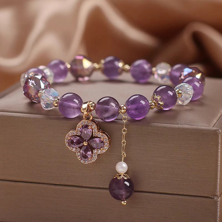 Buddha Stones "All the best for Calm and Wisdom" Amethyst Flower Bracelet Includes Gift Message Card - image 5