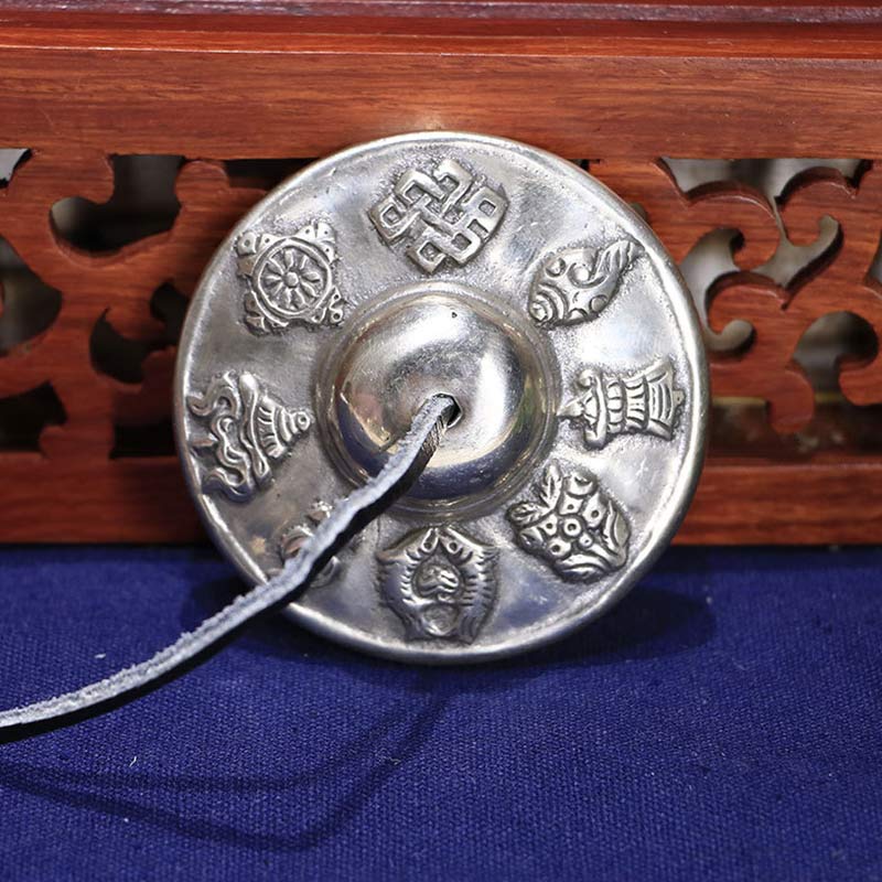 Buddha Stones Tibetan Tingsha Bell Six True Words White Copper Healing Decoration - Auspicious Eight Treasures - image 1